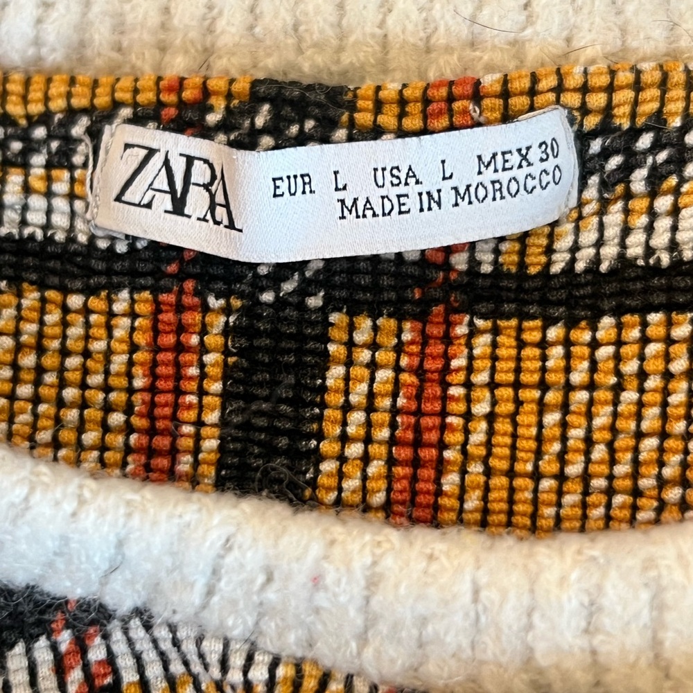 Zara Checkered Knit Sweater in Black, Orange, and White